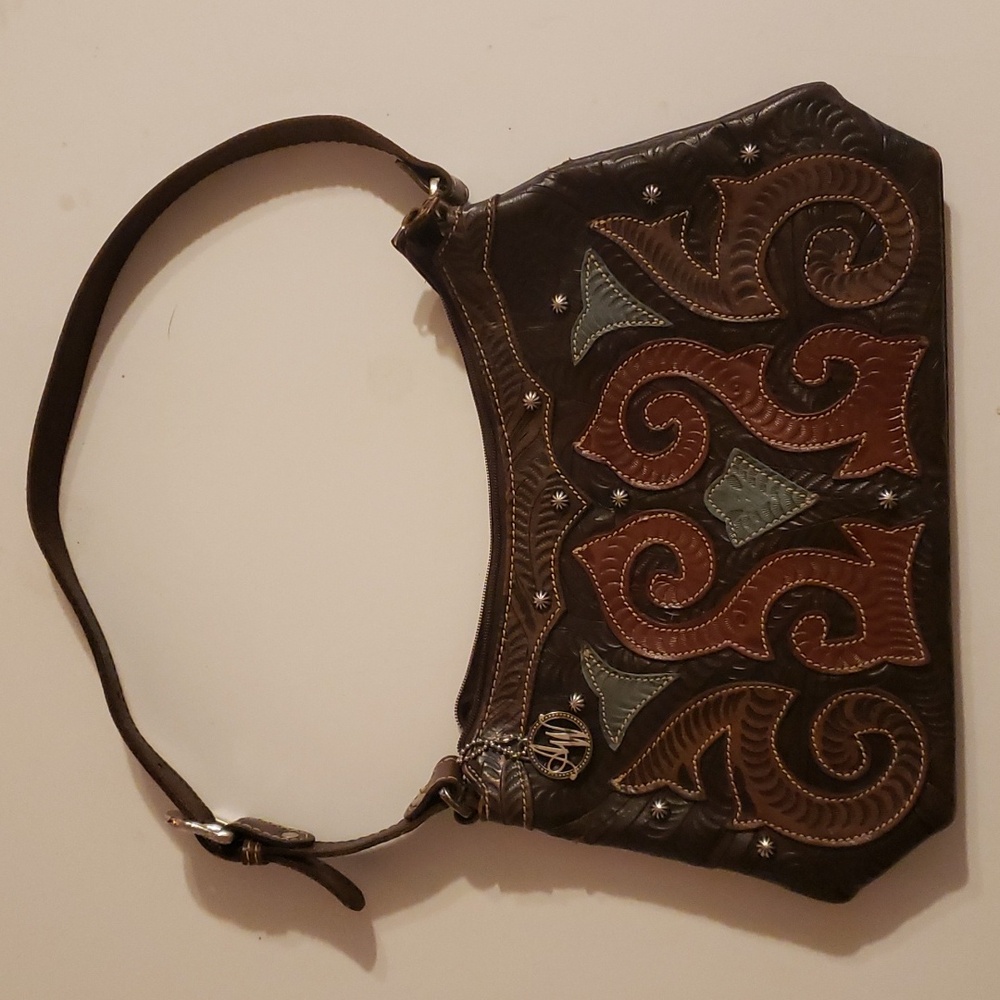 American West Leather Shoulder Bag in Brown and Teal